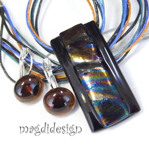 Bronzos hullámzás üvegékszer szett nyaklánc kapcsos fülbevaló - ékszer - ékszerszett - Meska.hu