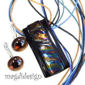 Bronzos hullámzás üvegékszer szett nyaklánc kapcsos fülbevaló - ékszer - ékszerszett - Meska.hu