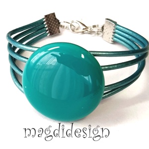 Türkiz kerek üvegékszer szett nyaklánc, karkötő, stiftes fülbevaló - ékszer - ékszerszett - Meska.hu