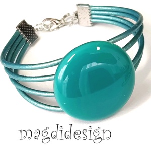 Türkiz kerek üvegékszer szett nyaklánc, karkötő, stiftes fülbevaló - ékszer - ékszerszett - Meska.hu