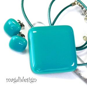 Türkiz üvegékszer szett, nyaklánc, stiftes fülbevaló - Ballagásra, születésnapra, névnapra - Meska.hu