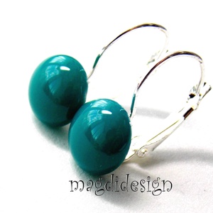 Sötét türkiz üvegékszer kapcsos fülbevaló  - ékszer - fülbevaló - lógó fülbevaló - Meska.hu