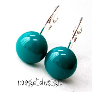 Sötét türkiz üvegékszer kapcsos fülbevaló  - ékszer - fülbevaló - lógó fülbevaló - Meska.hu