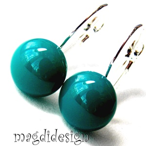 Sötét türkiz üvegékszer kapcsos fülbevaló  - Meska.hu