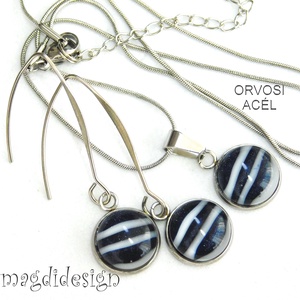 Tengerész csíkos üvegékszer szett, nyaklánc, lógós fülbevaló - ékszer - ékszerszett - Meska.hu