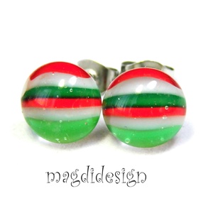 Nemzeti színű  -- Piros, fehér, zöld üvegékszer pötty fülbevaló --- Kokárda - ékszer - fülbevaló - pötty fülbevaló - Meska.hu