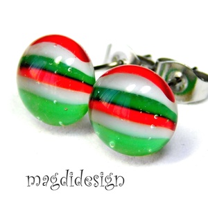 Nemzeti színű  -- Piros, fehér, zöld üvegékszer pötty fülbevaló --- Kokárda, Ékszer, Fülbevaló, Pötty fülbevaló, Ékszerkészítés, Üvegművészet, MESKA