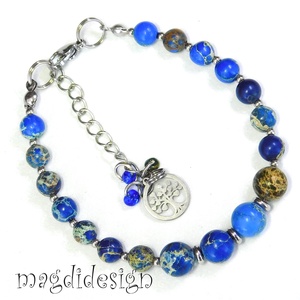 Kék tengeri jáspis ásvány karkötő, Ékszer, Karkötő, Ásványkarkötő, Ékszerkészítés, Gyöngyfűzés, gyöngyhímzés, MESKA