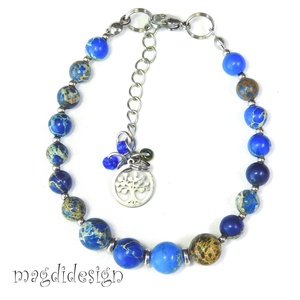 Kék tengeri jáspis ásvány karkötő - ékszer - karkötő - ásványkarkötő - Meska.hu