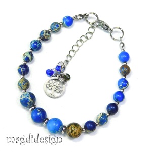 Kék tengeri jáspis ásvány karkötő - ékszer - karkötő - ásványkarkötő - Meska.hu