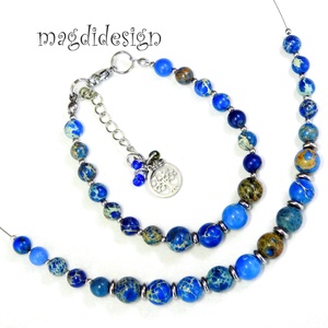 Kék tengeri jáspis ásvány karkötő - ékszer - karkötő - ásványkarkötő - Meska.hu