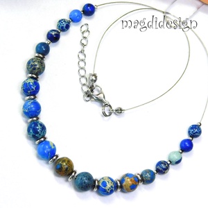 Kék tengeri jáspis ásvány nyaklánc - ékszer - nyaklánc - gyöngyös nyaklánc - Meska.hu