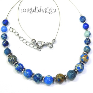 Kék tengeri jáspis ásvány nyaklánc - ékszer - nyaklánc - gyöngyös nyaklánc - Meska.hu