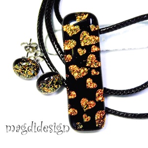 Arany-lazac szívecskés üvegékszer szett nyaklánc, fülbevaló - Anyák napjára, születésnapra, névnapra - ékszer - ékszerszett - Meska.hu