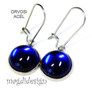 Királykék üvegékszer lógós nemesacél fülbevaló, Ékszer, Fülbevaló, Lógó fülbevaló, Ékszerkészítés, Üvegművészet, MESKA