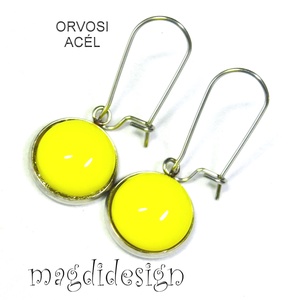 Citromsárga üvegékszer lógós nemesacél fülbevaló - ékszer - fülbevaló - lógó fülbevaló - Meska.hu