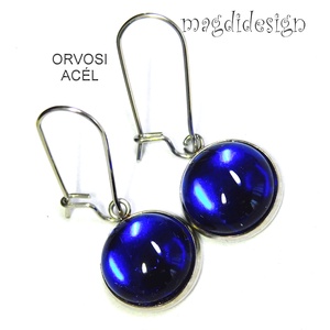 Királykék üvegékszer lógós nemesacél fülbevaló - ékszer - fülbevaló - lógó fülbevaló - Meska.hu