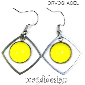 Citromsárga üvegékszer lógós nemesacél fülbevaló, Ékszer, Fülbevaló, Lógó fülbevaló, Ékszerkészítés, Üvegművészet, MESKA