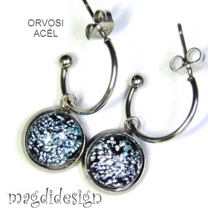 Ezüst üvegékszer stiftes lógós nemesacél fülbevaló, Ékszer, Fülbevaló, Lógó fülbevaló, Ékszerkészítés, Üvegművészet, MESKA