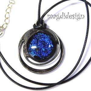 Fekete-kék bolygó üvegékszer nyaklánc 1 - ékszer - nyaklánc - medálos nyaklánc - Meska.hu