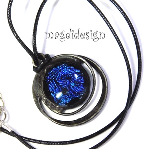 Fekete-kék bolygó üvegékszer nyaklánc 1 - ékszer - nyaklánc - medálos nyaklánc - Meska.hu