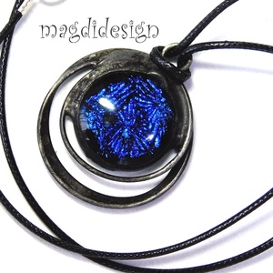 Fekete-kék bolygó üvegékszer nyaklánc 1, Ékszer, Nyaklánc, Medálos nyaklánc, Ékszerkészítés, Üvegművészet, MESKA