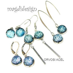 Ezüst dichroic üvegékszer lógós fülbevaló ORVOSI ACÉL - ékszer - fülbevaló - lógó fülbevaló - Meska.hu