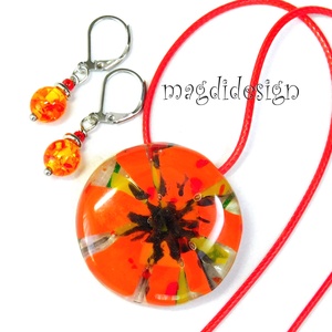 Óriás pipacs üvegékszer szett nyaklánc, kapcsos fülbevaló - ékszer - ékszerszett - Meska.hu