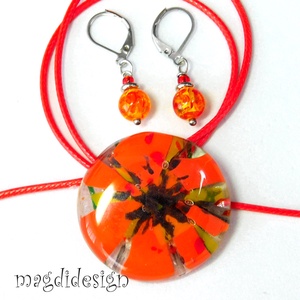 Óriás pipacs üvegékszer szett nyaklánc, kapcsos fülbevaló - ékszer - ékszerszett - Meska.hu