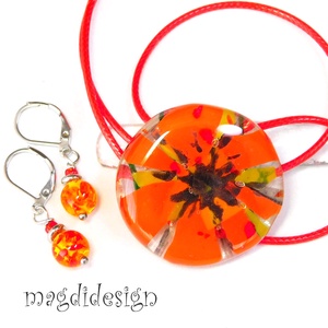 Óriás pipacs üvegékszer szett nyaklánc, kapcsos fülbevaló - ékszer - ékszerszett - Meska.hu