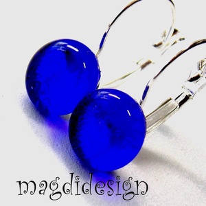 Királykék üvegékszer kapcsos fülbevaló, Ékszer, Fülbevaló, Lógó fülbevaló, Üvegművészet, Ékszerkészítés, MESKA