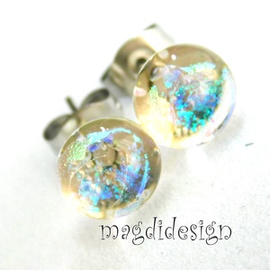 NEMESACÉL! Áttetsző kék-pezsgő üvegékszer pötty fülbevaló  - Meska.hu