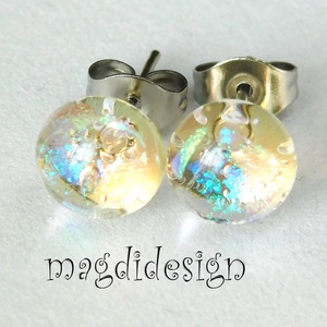 NEMESACÉL! Áttetsző kék-pezsgő üvegékszer pötty fülbevaló  - ékszer - fülbevaló - pötty fülbevaló - Meska.hu