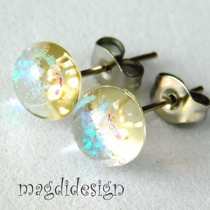 NEMESACÉL! Áttetsző kék-pezsgő üvegékszer pötty fülbevaló  - ékszer - fülbevaló - pötty fülbevaló - Meska.hu