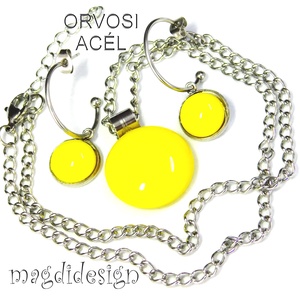 Citromsárga minimál design üvegékszer szett, nyaklánc, lógós fülbevaló 2 - ékszer - ékszerszett - Meska.hu