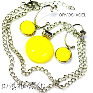 Citromsárga minimál design üvegékszer szett, nyaklánc, lógós fülbevaló 2 - ékszer - ékszerszett - Meska.hu