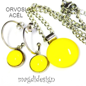 Citromsárga minimál design üvegékszer szett, nyaklánc, lógós fülbevaló 2 - Meska.hu