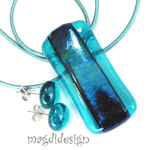 Türkiz színjáték eozin üvegékszer szett pötty fülbevaló - Meska.hu