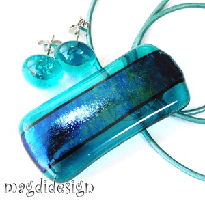 Türkiz színjáték eozin üvegékszer szett pötty fülbevaló - ékszer - ékszerszett - Meska.hu