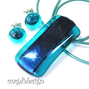 Türkiz színjáték eozin üvegékszer szett pötty fülbevaló - ékszer - ékszerszett - Meska.hu