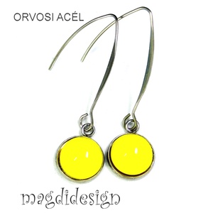 Citromsárga üvegékszer lógós fülbevaló, orvosi acél - ékszer - fülbevaló - lógós kerek fülbevaló - Meska.hu