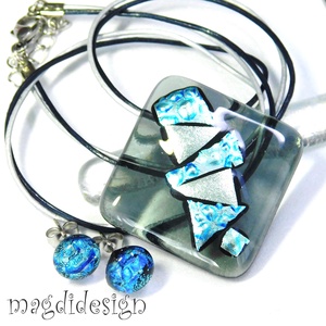 Csillogó dichroic szürkében üvegékszer szett nyaklánc stiftes fülbevaló - ékszer - ékszerszett - Meska.hu