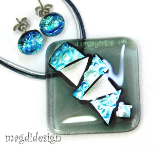 Csillogó dichroic szürkében üvegékszer szett nyaklánc stiftes fülbevaló - ékszer - ékszerszett - Meska.hu