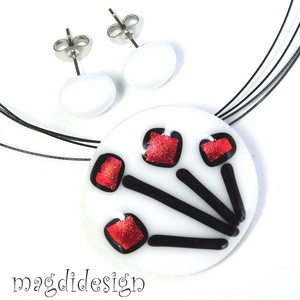 Vöröslő rügyfakadás üvegékszer szett, nyaklánc,  stiftes fülbevaló - ékszer - ékszerszett - Meska.hu