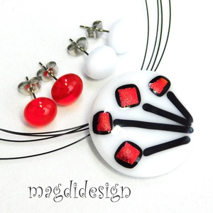 Vöröslő rügyfakadás üvegékszer szett, nyaklánc,  stiftes fülbevaló - ékszer - ékszerszett - Meska.hu