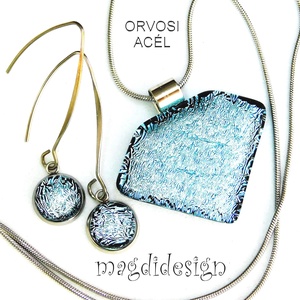 Csillogó ezüst üvegékszer szett, nyaklánc, lógós fülbevaló  - ékszer - ékszerszett - Meska.hu