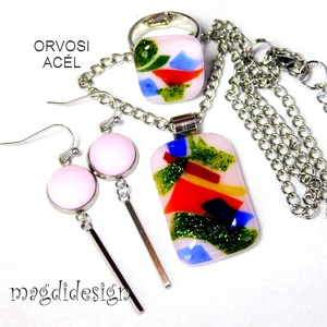 Tavaszirét üvegékszer szett, nyaklánc, gyűrű, lógós fülbevaló - Meska.hu