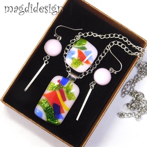 Tavaszirét üvegékszer szett, nyaklánc, gyűrű, lógós fülbevaló - ékszer - ékszerszett - Meska.hu