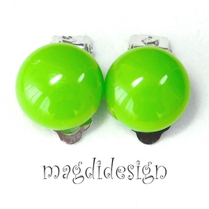 Fűzöld üvegékszer fülklipsz , Ékszer, Fülbevaló, Klipsz, Ékszerkészítés, Üvegművészet, MESKA