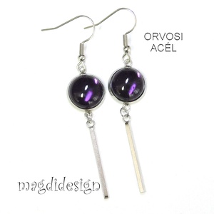 Ametiszt lila üvegékszer lógós fülbevaló 1 - ékszer - fülbevaló - lógó fülbevaló - Meska.hu
